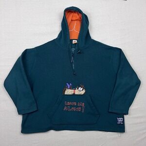Vintage Looney Tunes Taz Tasmanian Devil Quarter‎ Zip Fleece Hoodie Green Orange